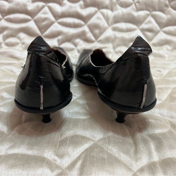 CYDWOQ Vintage Black Leather Kitten Heels Pumps Glossy Soft Iridescent 37 Shoes - Picture 7 of 11